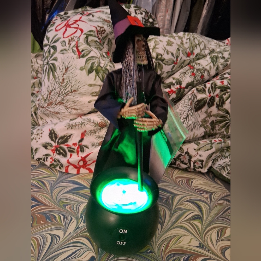 Halloween Animated Speaking Witch Figurine with Light-Up Cauldron New In BOX